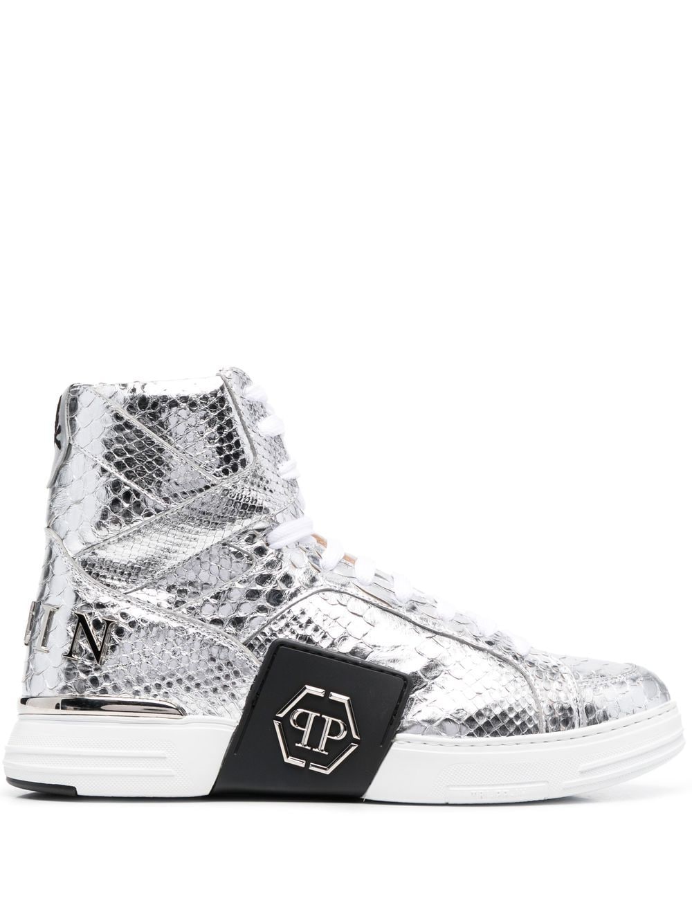 Philipp Plein High-Top-Sneakers mit Schlangen-Effekt - Silber von Philipp Plein