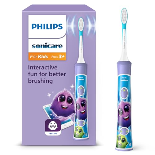 Philips Sonicare For Kids, elektrische Schallzahnbürste mit App, für Kinder ab 3 Jahren, mit SmarTimer und QuadPacer für eine gründliche Reinigung, Lila, Modell HX6322/12 von PHILIPS