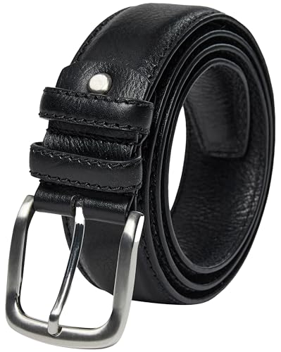 PHILIPSONS Gürtel Herren Leder Schwarz – Jeansgürtel – Ledergürtel Herren mit Löcher – 40mm Breit – 85cm Lang – Für Anzüge und Jeans – Kürzbar & Hochwertig von PHILIPSONS