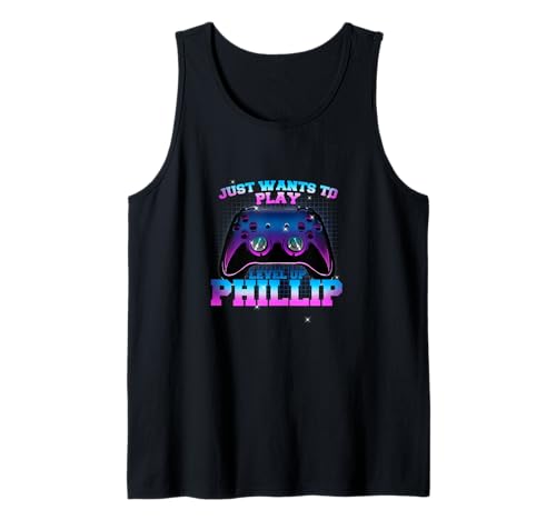 Herren PHILLIP - LEVEL UP mit Controller: WILL NUR SPIELEN Tank Top von PHILLIP Sohn Enkel Geburtstag Geschenkideen
