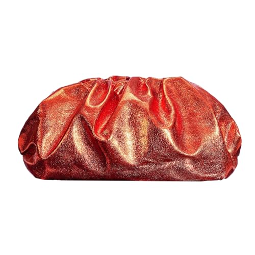 PHILOMENA Elegante Clutch aus veganem Leder für Damen, weiche plissierte PU-Abendbörse für Hochzeiten, Abschlussbälle, Orange/Abendrot im Zickzackmuster (Sunset Chevron) von PHILOMENA