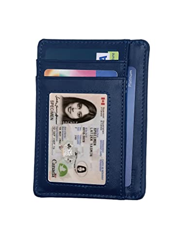 PHILOMI Ultradünne einfache Herren-Geldbörse, RFID-blockierender Kreditkartenhalter, mit Ausweisfenster, blau, Minimalistisch von PHILOMI