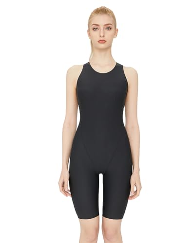 Einteiliger Wettkampf-Badeanzug,Professioneller Sport-Chlor-resistenter Badeanzug,Damen-Badeanzug mit Halblangem Bein Ohne Ärmel,Hohe Elastizität,Breite Träger,Schwarz08,EU40 von PHINIKISS