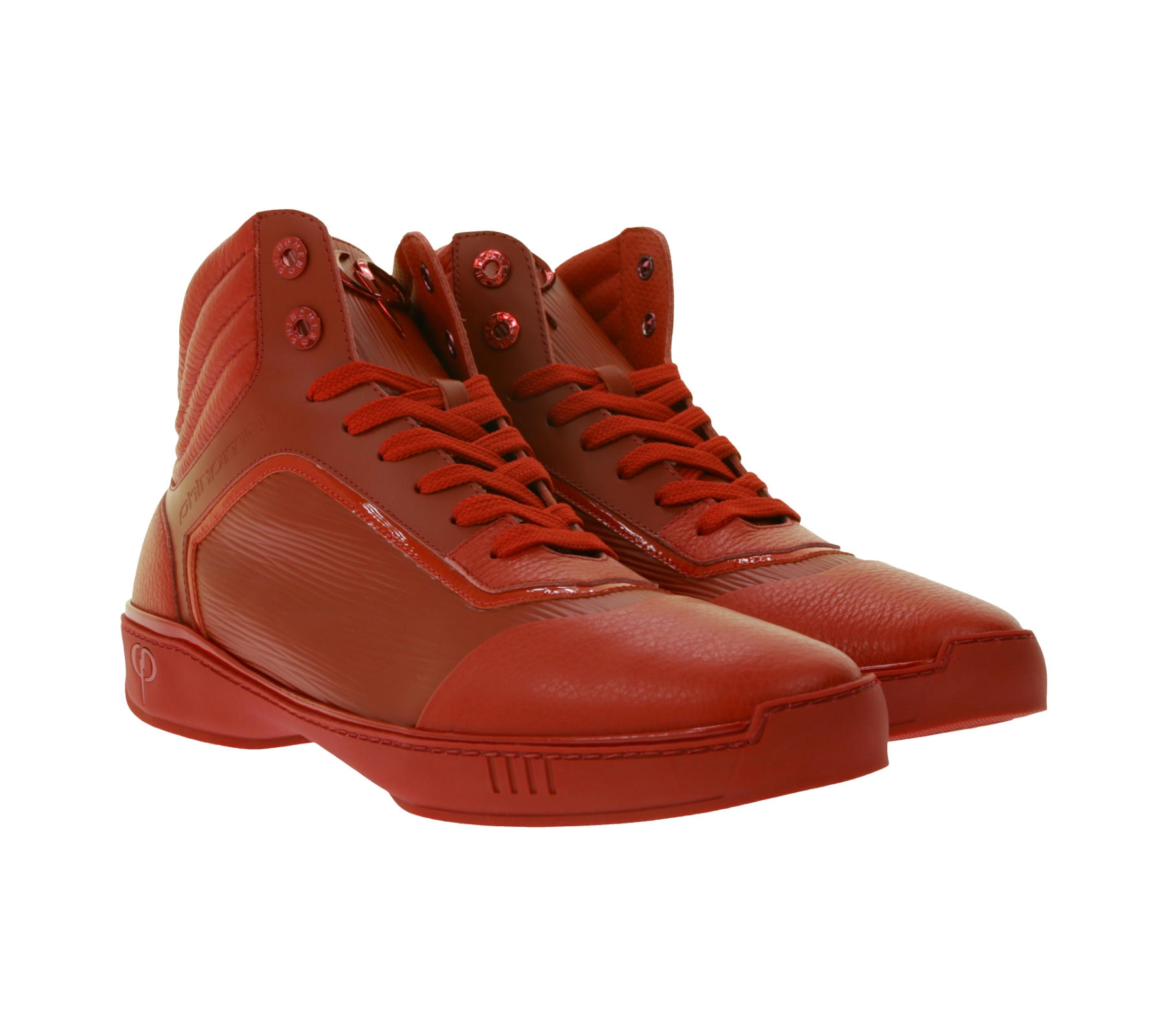PHINOMEN Herren und Damen High Top Sneaker Handarbeit Made in Italien mit Saffiano-Optik Echtleder-Schuhe Rot von PHINOMEN
