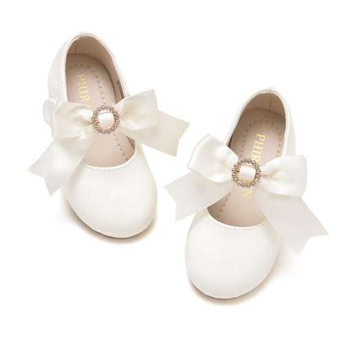PHIRAMIN Kleinkind Blumenmädchen Kleid Schuhe – Little Girl Mary Janes Flats Hochzeit, Elegante Schleife, Elfenbeinweiß, 12 Little Kid PHIRAMIN Kleinkind Blumenmädchen Kleid Schuhe – Little Girl Mary Janes Flats Hochzeit, Elegante Schleife, Elfenbeinweiß, 12 Little Kid von PHIRAMIN