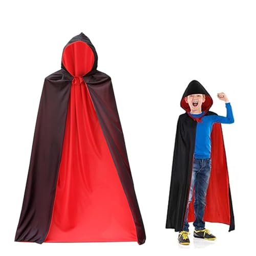 PHISGNIO Vampir Umhang, Halloween Kapuzenumhang in Schwarz Rot Cape 120cm Mit Kapuze für Junge Mädchen Kinder Karneval Cosplay Kostüm von PHISGNIO