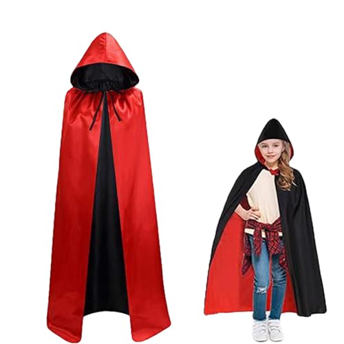 PHISGNIO Vampir Umhang, Halloween Vampir Umhang mit Kapuze Kapuzenumhang Schwarz-Rot Junge Mädchen Kapuzenumhang 90cm für Kinder Karneval Halloween Cosplay Kostüm von PHISGNIO