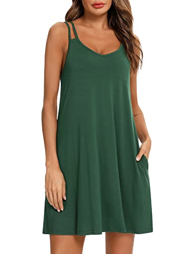 PHIZOI Nachthemd Damen Sommer Nachtwäsche Sexy Nachtkleid Kurz Schlafhemd Mit Taschen S-3XL(Green,XX-Large) von PHIZOI