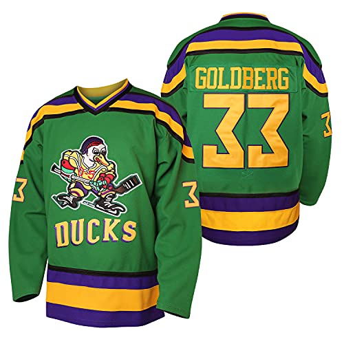 Herren Charlie Conway 96 Adam Banks 99 Greg Goldberg 33 Mighty Ducks Movie Eishockey-Trikots genäht Grün Weiß S-XXXL (33 Grün, Medium) von PHM