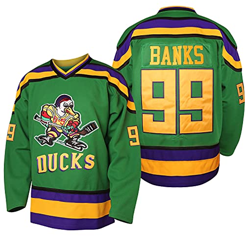 Herren Charlie Conway 96 Adam Banks 99 Greg Goldberg 33 Mighty Ducks Movie Eishockey Trikots genäht Grün Weiß S-XXXL - Blau - Groß von PHM