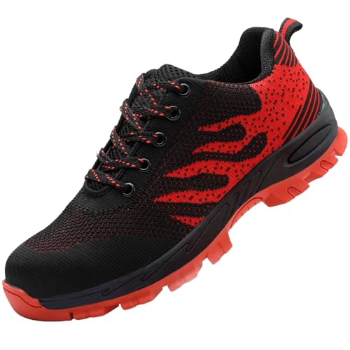 PHMNZIP Herren 39 Arbeitsschuhe Sicherheitsschuhe mit Stahlkappe Damen Arbeit Schuhe Sicherheit Sneaker Turnschuhe Sportlich Schutzschuhe für Kinder Jungen Rot von PHMNZIP