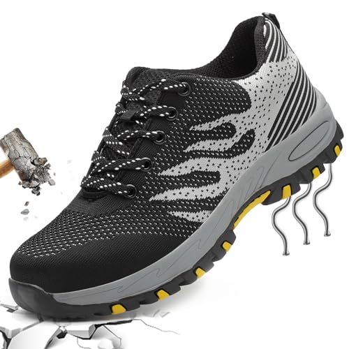 PHMNZIP Sicherheitsschuhe Leicht 45 mit Stahlkappe Herren Arbeit Schuhe Männer Sicherheit Sneaker Turnschuhe Sportlich Schutzschuhe für Kinder Jungen Grau von PHMNZIP