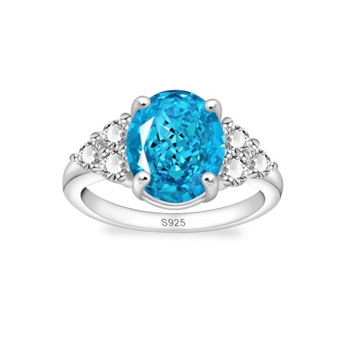 PHNIBIRD 925 Silber Ringe Frauen Verlobungsring Damen mit Blauer Zirkonia Klassisch und Stilvoll Ein Raffiniertes Geschenk für eine Dame oder ein Mädchen (57（18.1mm）) von PHNIBIRD