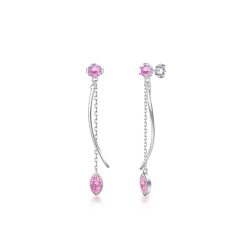 PHNIBIRD 925 Sterling Silber Hypoallergen Tropfen Ohrringe Lang Hängend mit Geburtsstein Elegante Ohrhänger Schmuck Geschenk für Frauen Freundin Mama Mädchen (10-Tourmalin) von PHNIBIRD