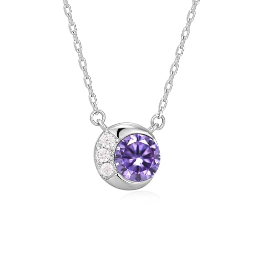 PHNIBIRD Amethyst Kette Damen Silber 925 Kette Geburtsstein für Frauen Mädchen Funkelnd CZ Amethyst Anhänger Halskette Schmuck Geschenk zum Valentinstag von PHNIBIRD