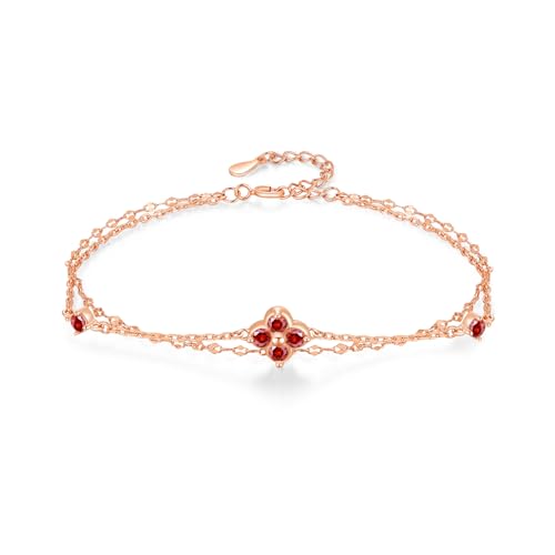 PHNIBIRD Armband Damen Rosegold Geburtsstein-Armband mit Garnet aus 925 Sterling Silber Schmuck Kleeblatt Geschenk Freundin Geburtstag von PHNIBIRD