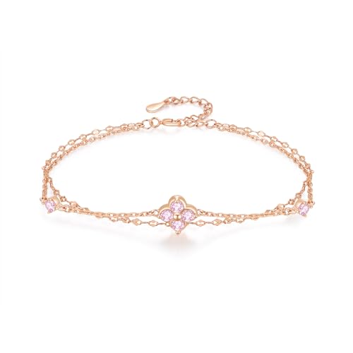 PHNIBIRD Armband Rosegold 925 Sterling Silber Blumen Armband Layered Doppelter Kette Mädchen Geschenke 10-18 jahre von PHNIBIRD