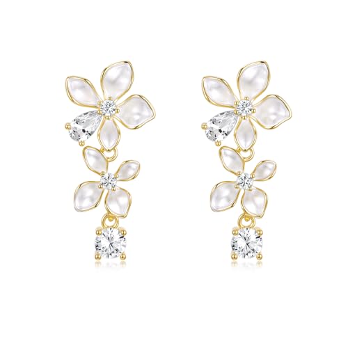 PHNIBIRD Blumen Ohrringe Gold Silber 925 Ohrringe hängend mit Zirkonia Emaille Elegant Modeschmuck Sommer Ohrstecker für Damen Mädchen von PHNIBIRD