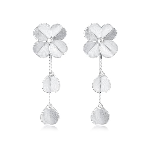 PHNIBIRD Blumen Ohrringe aus 925 Sterling Silber lange ohrringe hängend Weiß Emaille Floral Quaste Ohrringe mit Quaste abnehmbares Design Für den Alltag geeignet von PHNIBIRD