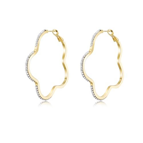 PHNIBIRD Blumen Ohrringe groß mit Strasssteine 925 Sterling Silber Leichtgewicht Glänzende Creolen Gold Schmuck für Frauen Mädchen Durchmesser 50mm von PHNIBIRD