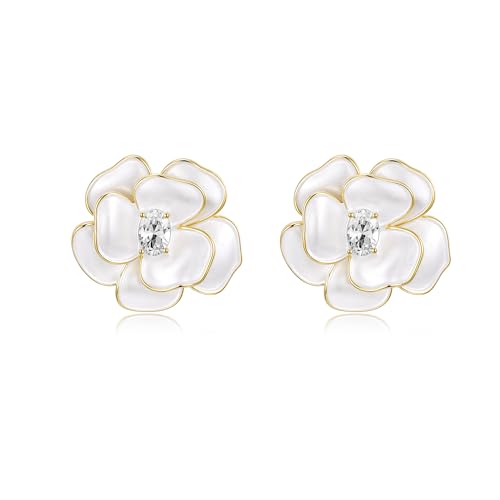 PHNIBIRD Blumen Ohrringe mit Zirkonia Silber 925 Emaille große Ohrringe Gold Niedliche Mode Ohrschmuck für Frauen von PHNIBIRD