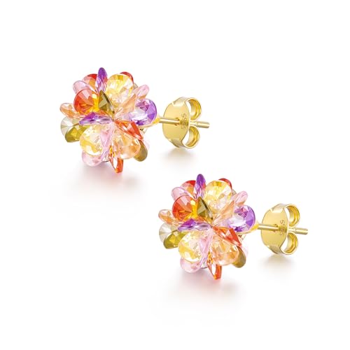 PHNIBIRD Ohrringe Bunt 925 Sterling Silber Gold Ohrstecker mit Bunte Funkelnde Zirkonia Modische Sommer Schmuck Ohrstecker von PHNIBIRD