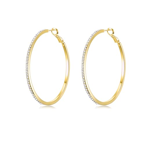 PHINIBIRD Creolen Gold Groß aus 925 Sterling Silber Goldene Ohrringe Damen mit Strass Hypoallergen Modeschmuck Frauen Geschenke für Fraue von PHNIBIRD