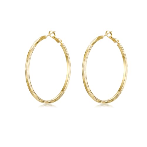 PHNIBIRD Creolen Gold Groß Ohrringe Damen Endless Kreis Ohrringe Hypoallergen Durchmesser 47 mm Elegante Modeschmuck Für Frauen Mädchen von PHNIBIRD