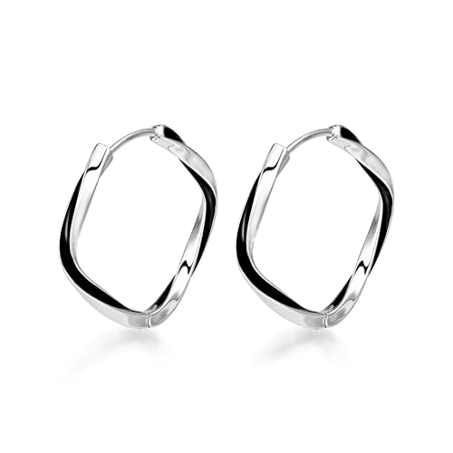 PHNIBIRD Creolen Groß 925 Sterling Silber Twiseted Creolen Schwarz Damen Ohrringe Quadratische Durchmesser 27mm Modeschmuck Ohrringe für Frauen Freundin Mädchen von PHNIBIRD