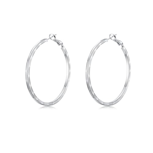 PHNIBIRD Creolen Groß Ohrringe Silber Endless Rund Große Ohrringe Damen Elegante Einfach Schmuck Geschenke Für Frauen Durchmesser 47mm von PHNIBIRD