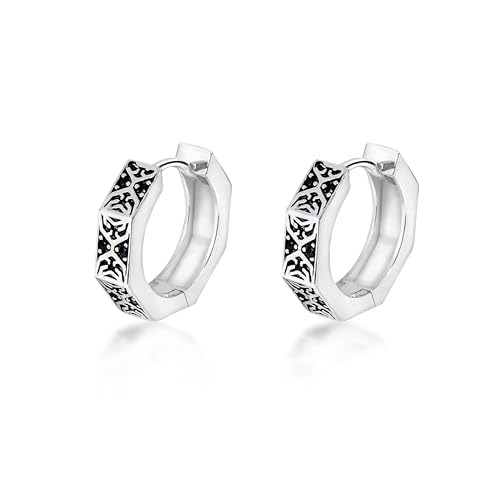 PHNIBIRD Creolen Herren Schwarz Ohrringe Silber 925 Sanduhr Geometrisches Achteck Ohrringe Damen Unisex von PHNIBIRD