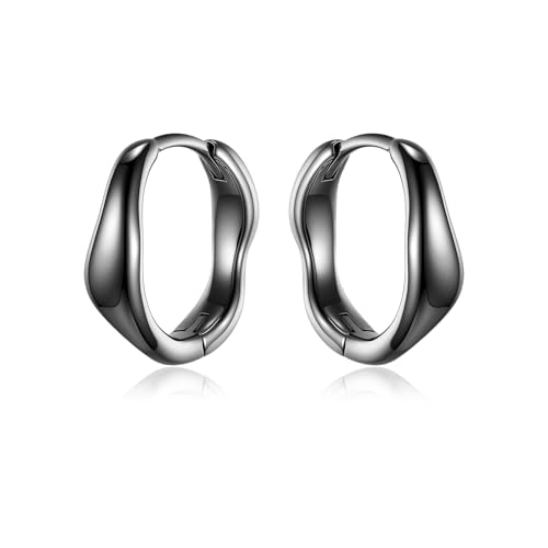 PHNIBIRD Creolen Ohrringe Schwarz Twisted Herren Ohrringe Damen UnregelmäßIg Geformte Ohrring Durchmesser 16mm Unisex Herren Schmuck von PHNIBIRD