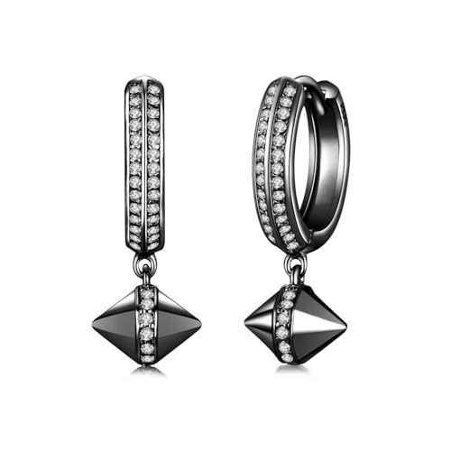 PHNIBIRD Creolen Ohrringe Silber 925 Anhänger Creolen Schwarz Ohrringe mit Zirkonia Herren Damen Unisex von PHNIBIRD