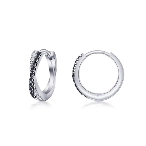 PHNIBIRD Creolen Ohrringe Silber 925 mit Zirkonia und Spinell Creolen Schwarz Unisex Ohrringe Herren Damen Schwarz Schmuck Ohrschmuck von PHNIBIRD