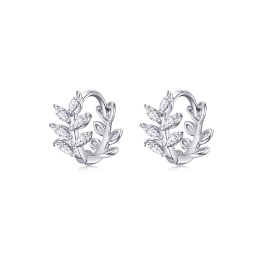 PHNIBIRD Creolen Silber 925 mit Zirkon Blatt Creolen Ohrringe Silber Damen Schmuck Geschenke für Frauen von PHNIBIRD