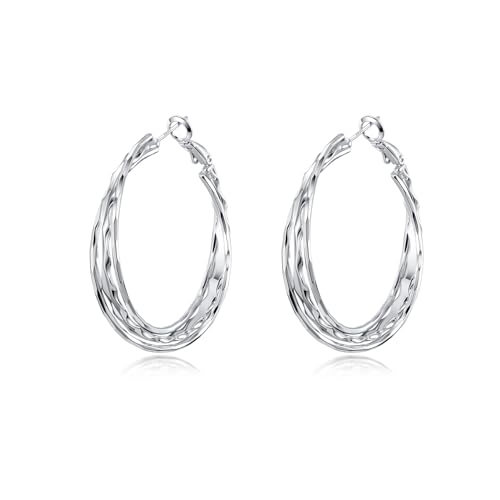 PHNIBIRD Creolen Silber Groß Twisted Runde Chunky Ohrringe Damen Einfach Ohrringe Hypoallergen Modeschmuck Geeignet Für Den Alltag 40mm von PHNIBIRD