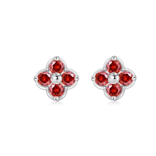 PHNIBIRD Damen Rote Ohrringe 925 Sterling Silber Ohrstecker Rot Kleeblatt Ohrringe Geburtsstein Juli Geschenke für Frauen Mädchen von PHNIBIRD
