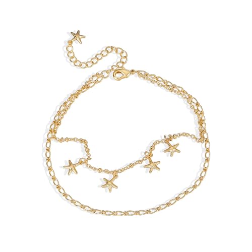 PHNIBIRD Fußkettchen Gold 18k Vergoldet Böhmisch Sommer Strandurlaub Seestern Fußkettchen für Damen extra lang 26 cm von PHNIBIRD