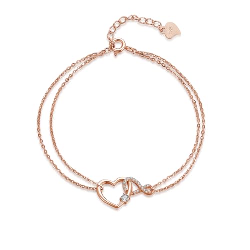 PHNIBIRD Fußkettchen Rosegold Unendlichkeit 925 Sterling Silber Boho Sommer Strand Wasserfeste Fußkette Infinity Schmuck für Damen Mädchen von PHNIBIRD