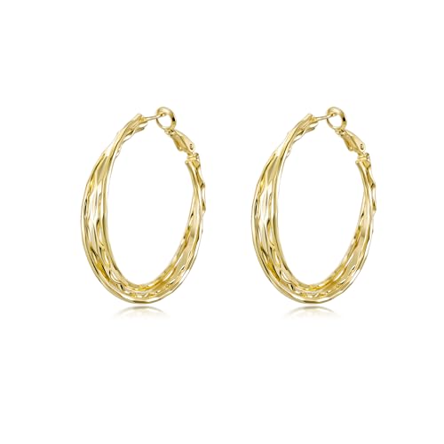 PHNIBIRD Gold Wasserfest 18K Creolen Groß Twisted Runde Goldene Ohrringe Damen Twist Kreolen Hypoallergen Wasserfester Schmuck Geschenke Für Frauen 40mm von PHNIBIRD
