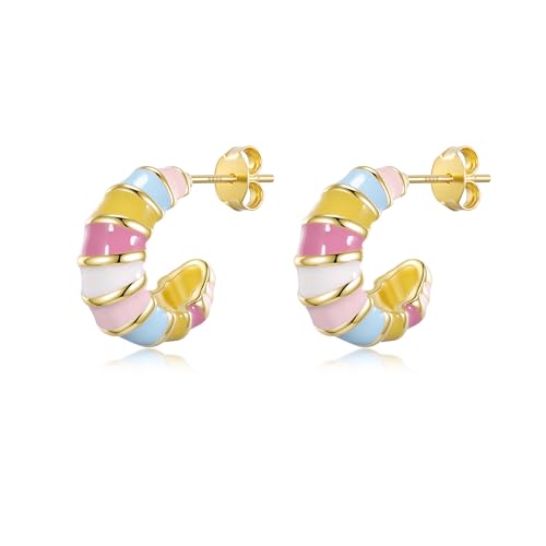 PHNIBIRD Goldene Creolen Damen Bunte Emaille Sommer Ohrringe Klobig und Leichte Creolen Ohrringe für Frauen und Mädchen von PHNIBIRD