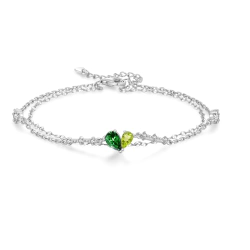 PHNIBIRD Herz Armband Damen Silber 925 mit Zirkon Grün Armband Doppelt Kette Geschenke für Frauen von PHNIBIRD