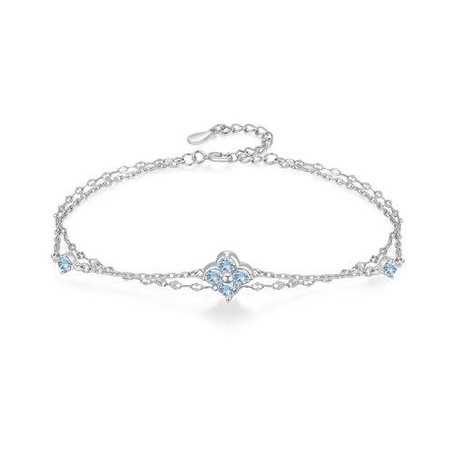 PHNIBIRD Kleeblatt Armband Silber November Geburtsstein Armband Blautopas 925 Sterling Silber Armkette Schmuck von PHNIBIRD