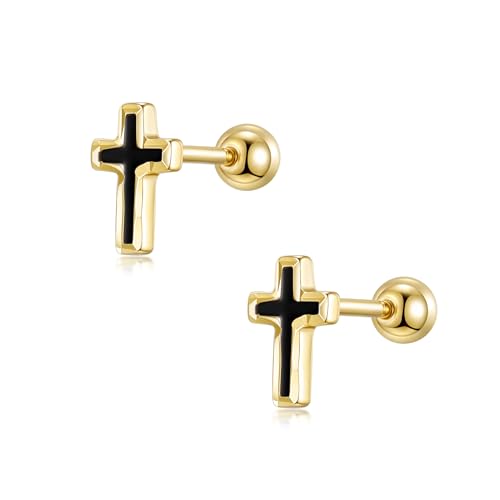 PHNIBIRD Kreuz Ohrringe 925 Sterling Silber Helix Piercings für Tragus Knorpel Ohr Klassische Ohrstecker Gold Hypoallergen Kleine Geschenke für Damen von PHNIBIRD