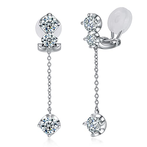 PHNIBIRD Ohrclips Damen ohne Ohrlöcher 925 Sterling Silber Quaste Ohrhänger Ohrringe Lange Baumeln Clip mit Zirkonia Hochzeit Ohrringe Für Frauen Braut Geschenke für Frauen (A) von PHNIBIRD