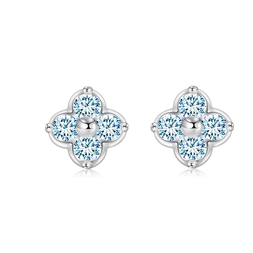 PHNIBIRD Ohrringe Blau 925 Sterling Silber Ohrstecker März Geburtsstein Ohrringe mit Aquamarin Kleeblatt Schmuck Geschenk für Frauen von PHNIBIRD