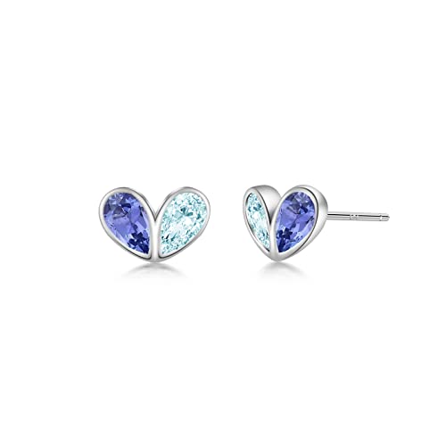 PHNIBIRD Ohrstecker Herz Silber 925 Damen Ohrringe Blau mit Zirkonia Schmuck Geschenke für Damen Mädchen von PHNIBIRD