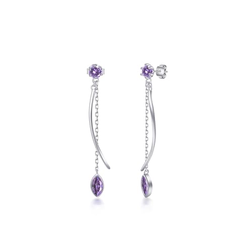 PHNIBIRD Ohrringe Hängend Silber 925 für Damen Amethyst Ohrringe Lange Silber Tropfen Ohrhänger Valentinstag Geschenke von PHNIBIRD