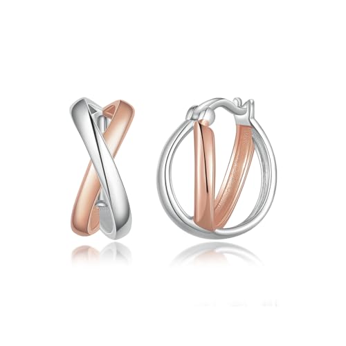 PHNIBIRD Ohrringe Rosegold 925 Sterling Silber Minimalistisches X Form Bicolor Hypoallergene Roseold Ohrringe Creolen Geschenk für Frauen von PHNIBIRD
