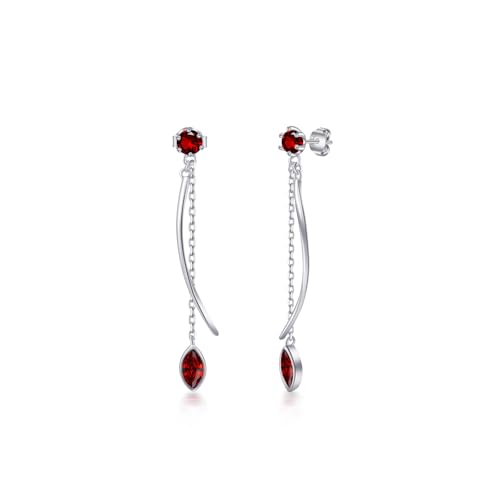 PHNIBIRD Ohrringe Rot Hängend mit 5A Zirkonia Silberohrringe Granat Stein Hängend Schmuck Geschenke für Damen Freundin Frauen Mädchen von PHNIBIRD